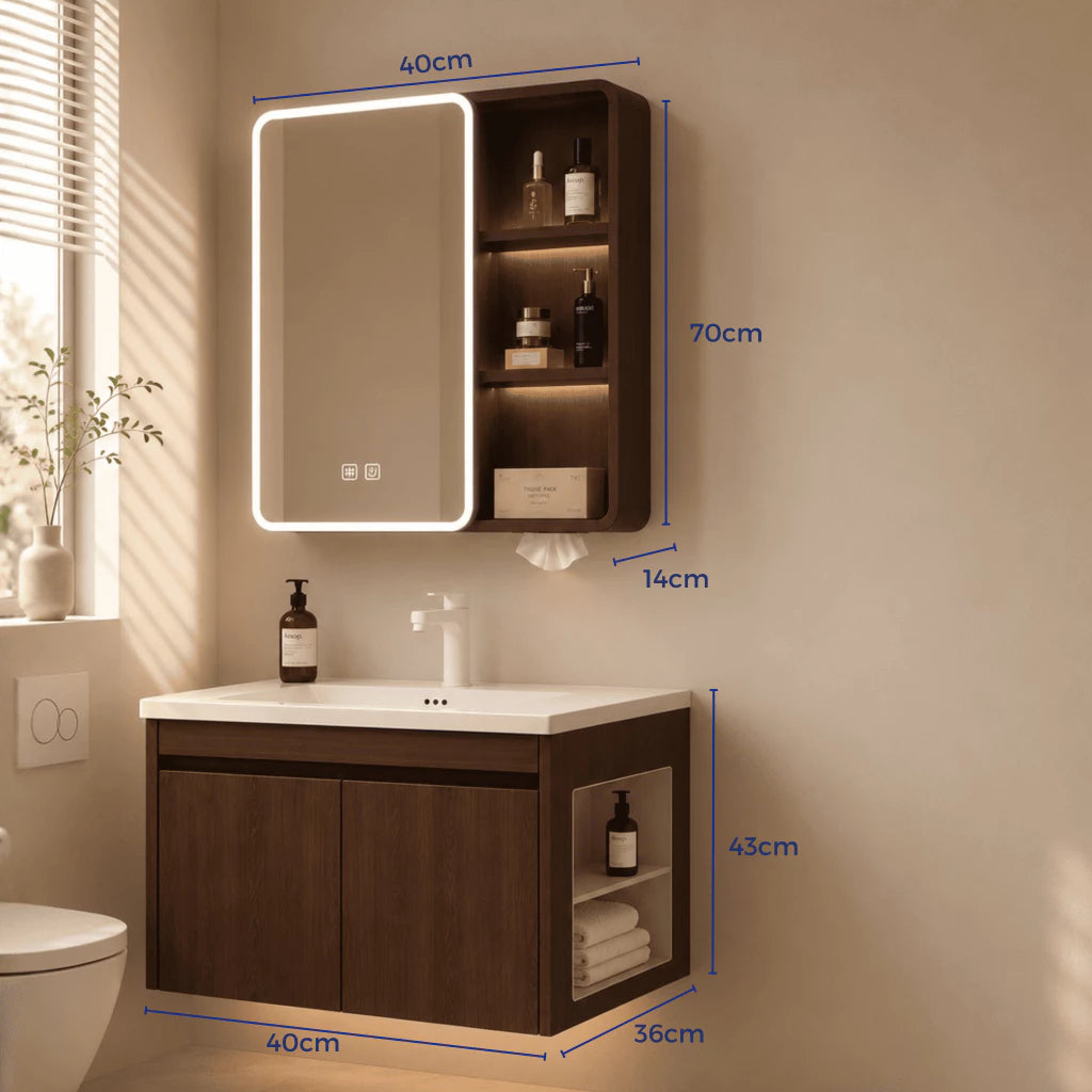 Alto 40cm 50cm Aluminium Walnut Bathroom Mirror And Shelf Bathroom Vanity Waterproof
