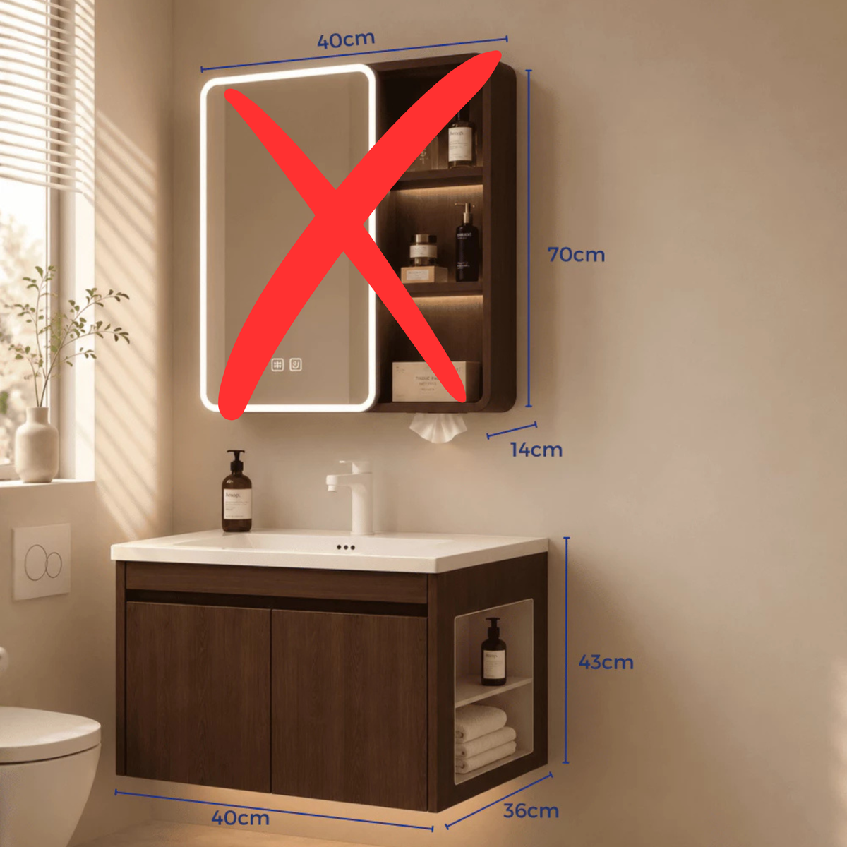 Alto 40cm 50cm Aluminium Walnut Bathroom Mirror And Shelf Bathroom Vanity Waterproof