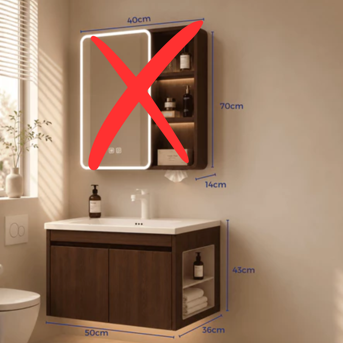 Alto 40cm 50cm Aluminium Walnut Bathroom Mirror And Shelf Bathroom Vanity Waterproof