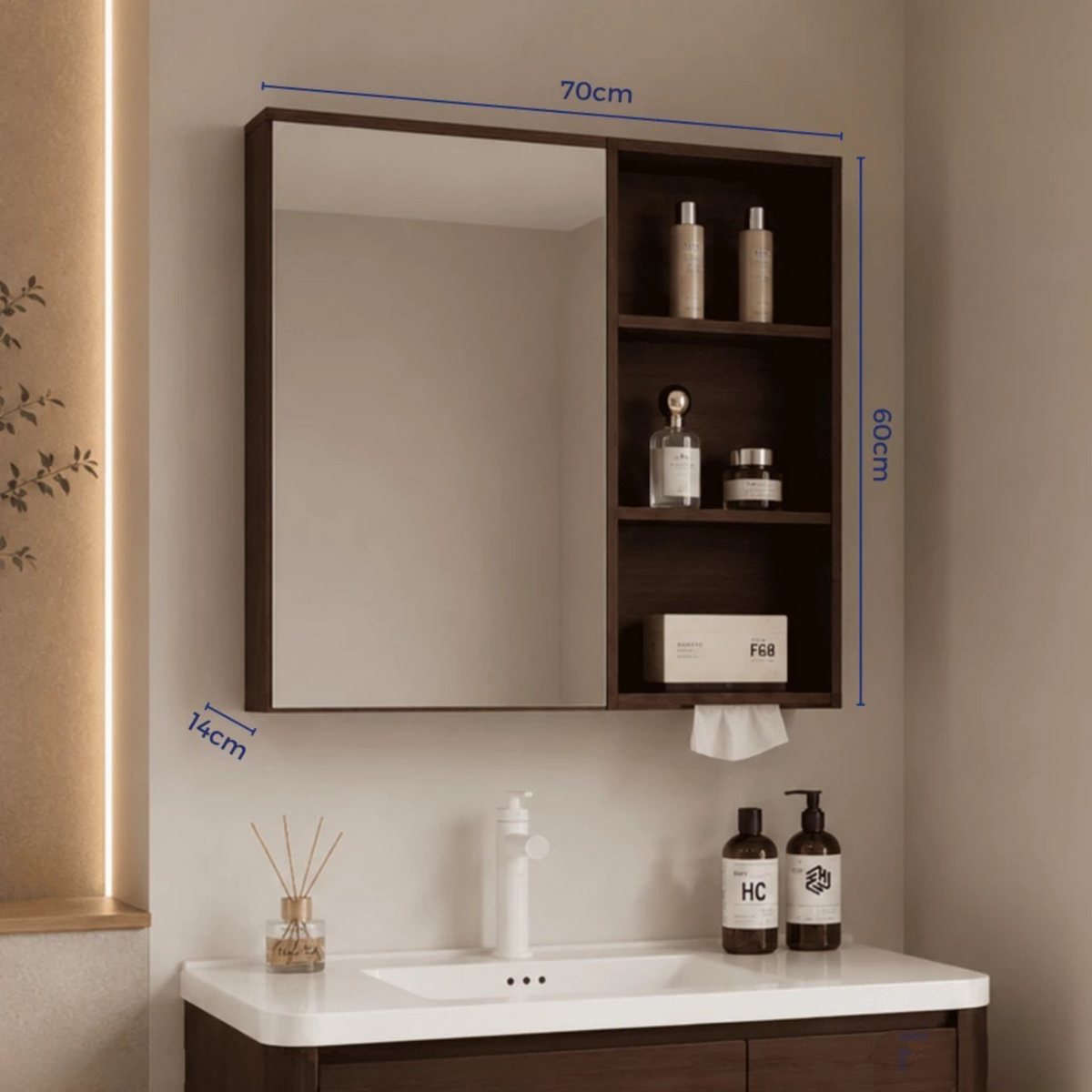 Edgewood B Honeycomb Aluminium Mirror Cabinet And Drawer Storage 80cm 90cm Waterproof