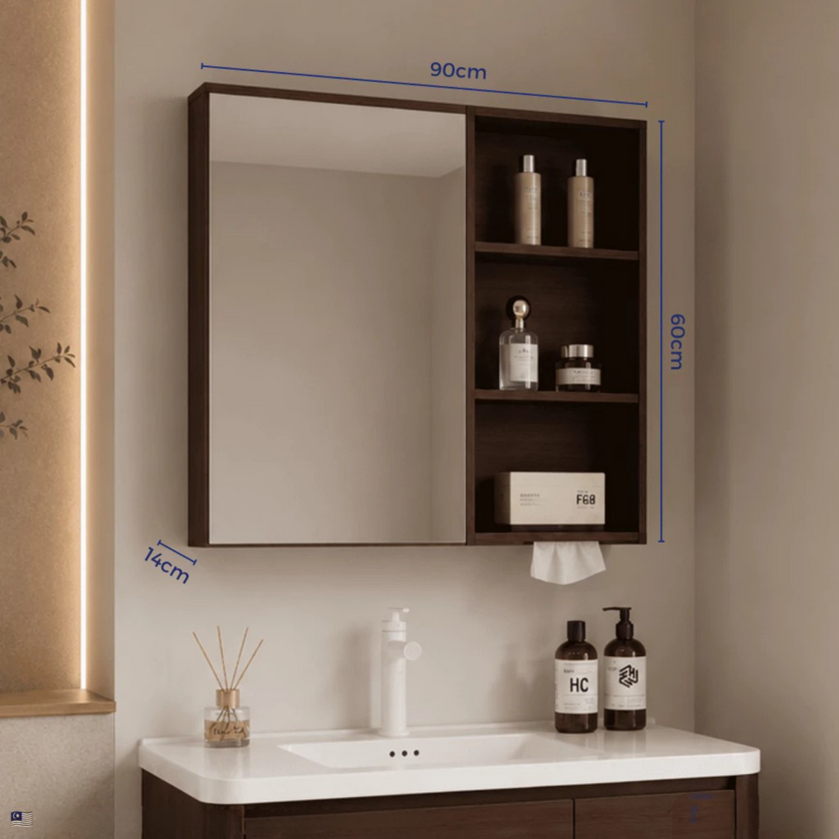 Edgewood B Honeycomb Aluminium Mirror Cabinet And Drawer Storage 80cm 90cm Waterproof