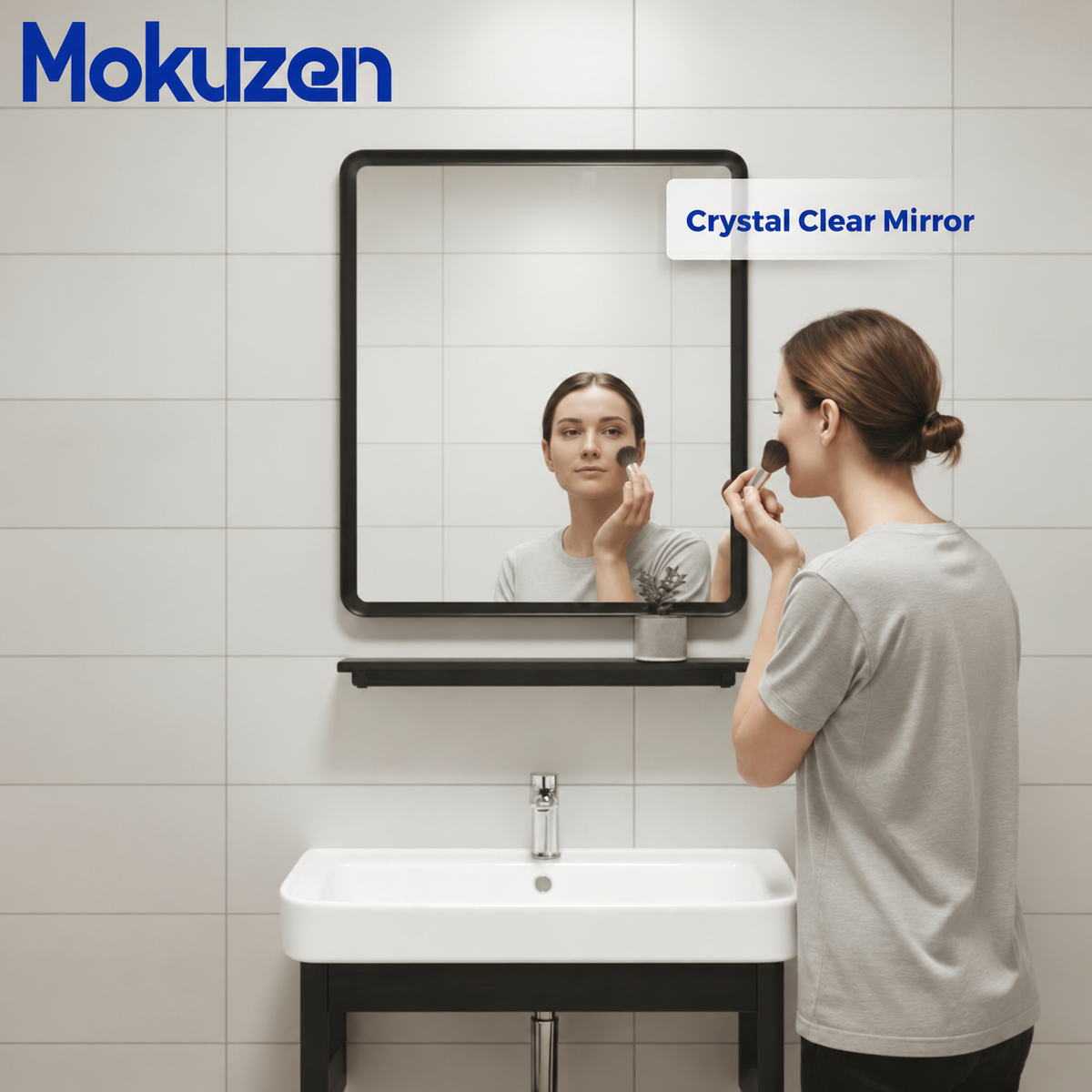 Aluminum Bathroom Cabinet Basin Set Ceramic Sink with Mirror and Shelf