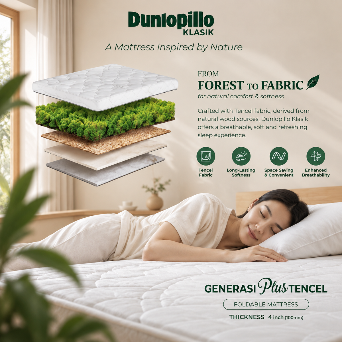 DUNLOPILLO Generasi Plus Tencel Foldable Mattress - 10cm