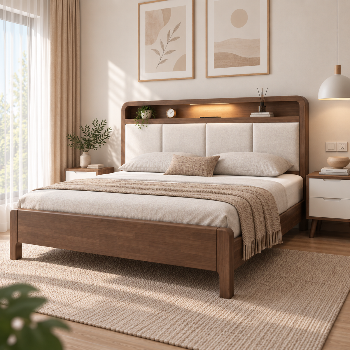 Hikari Wooden Bed Frame | Built-in LED Light & USB Charging Port