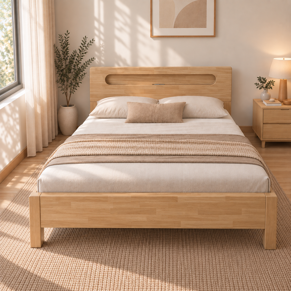 Sora Wooden Bed Frame | Built-in LED Light & USB Charging Port