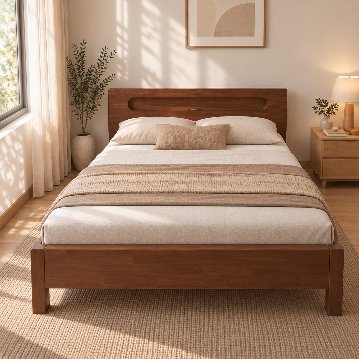Sora Wooden Bed Frame | Built-in LED Light & USB Charging Port