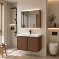 V14 PVC Japandi Waterproof Bathroom Mirror Cabinet Set Muji Style