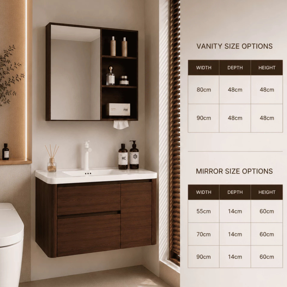 Edgewood B Honeycomb Aluminium Mirror Cabinet And Drawer Storage 80cm 90cm Waterproof