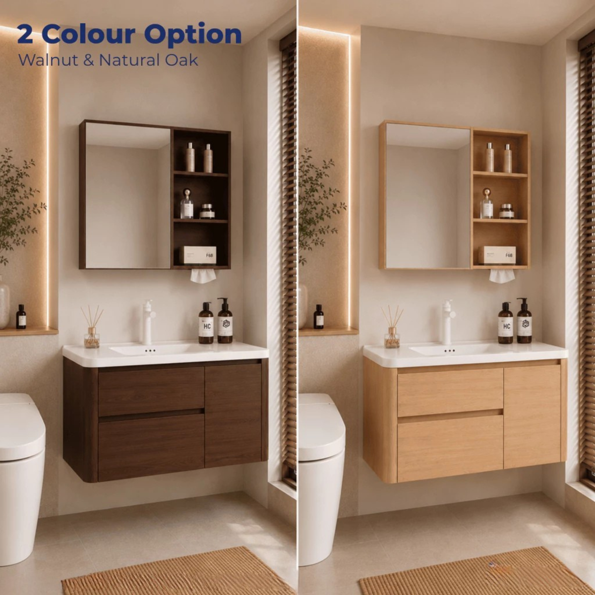 Edgewood B Honeycomb Aluminium Mirror Cabinet And Drawer Storage 80cm 90cm Waterproof