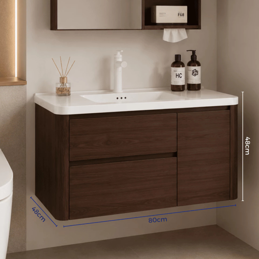 Edgewood B Honeycomb Aluminium Mirror Cabinet And Drawer Storage 80cm 90cm Waterproof