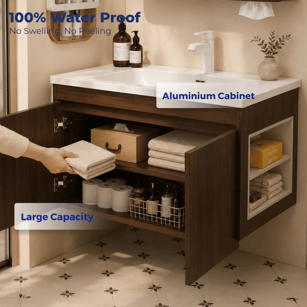 Alto 40cm 50cm Aluminium Walnut Bathroom Mirror And Shelf Bathroom Vanity Waterproof