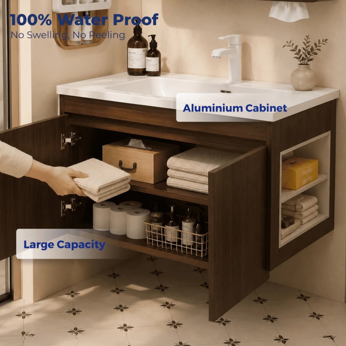 Alto 40cm 50cm Aluminium Walnut Bathroom Mirror And Shelf Bathroom Vanity Waterproof