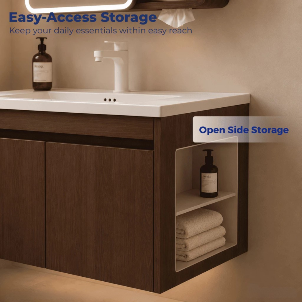Alto 40cm 50cm Aluminium Walnut Bathroom Mirror And Shelf Bathroom Vanity Waterproof