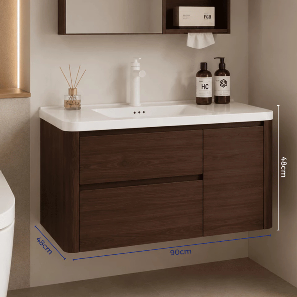 Edgewood B Honeycomb Aluminium Mirror Cabinet And Drawer Storage 80cm 90cm Waterproof