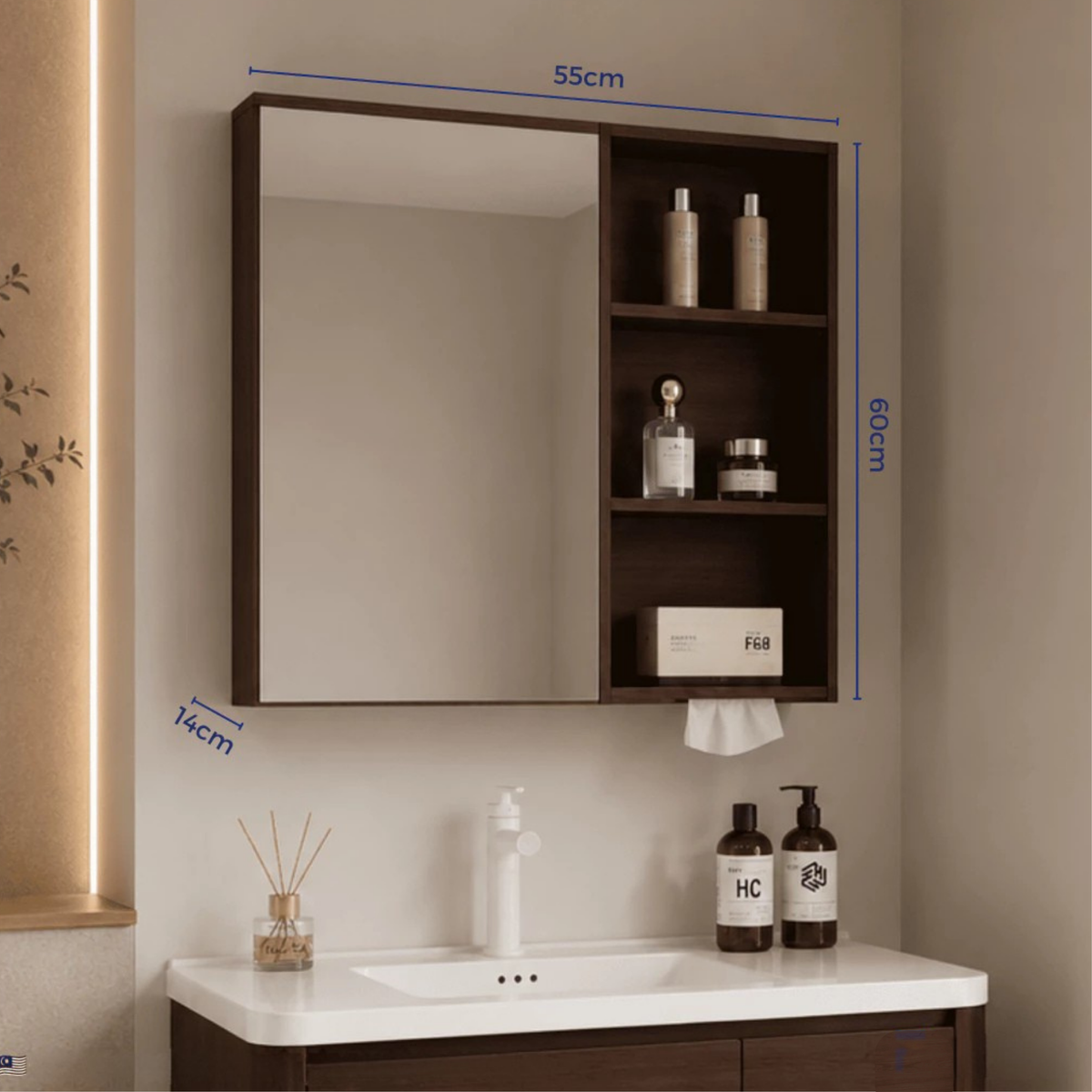 Edgewood B Honeycomb Aluminium Mirror Cabinet And Drawer Storage 80cm 90cm Waterproof