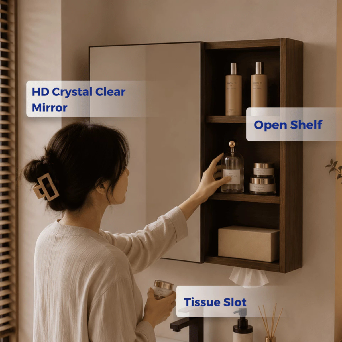 Edgewood B Honeycomb Aluminium Mirror Cabinet And Drawer Storage 80cm 90cm Waterproof