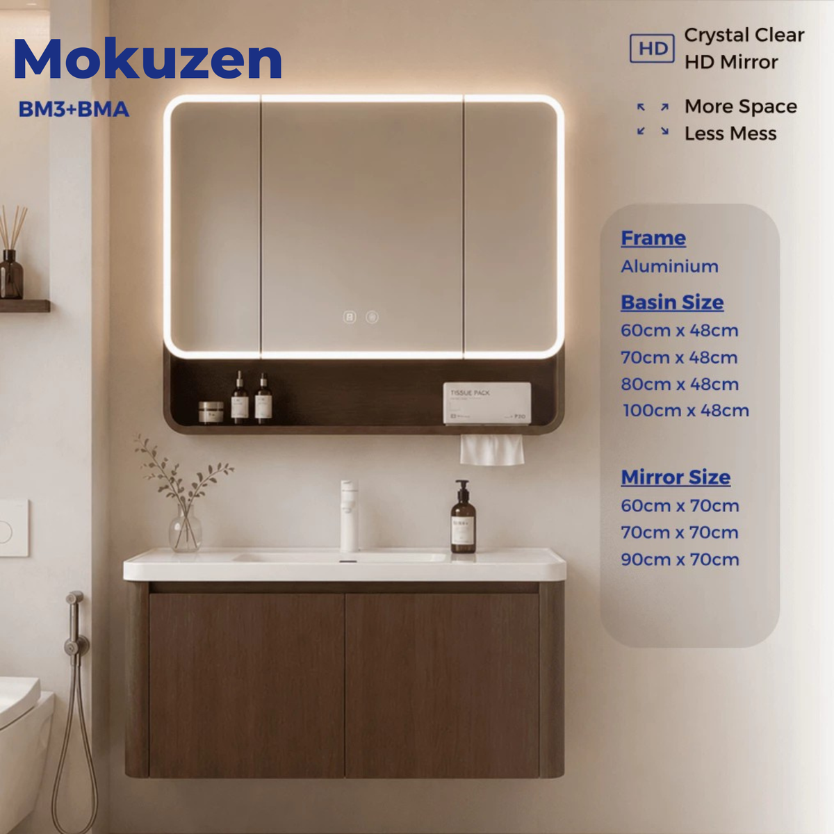 Arcwood Aluminium Honeycomb Bathroom Vanity 60cm/ 70cm/ 80cm/ 100cm Led Storage Mirror Cabinet