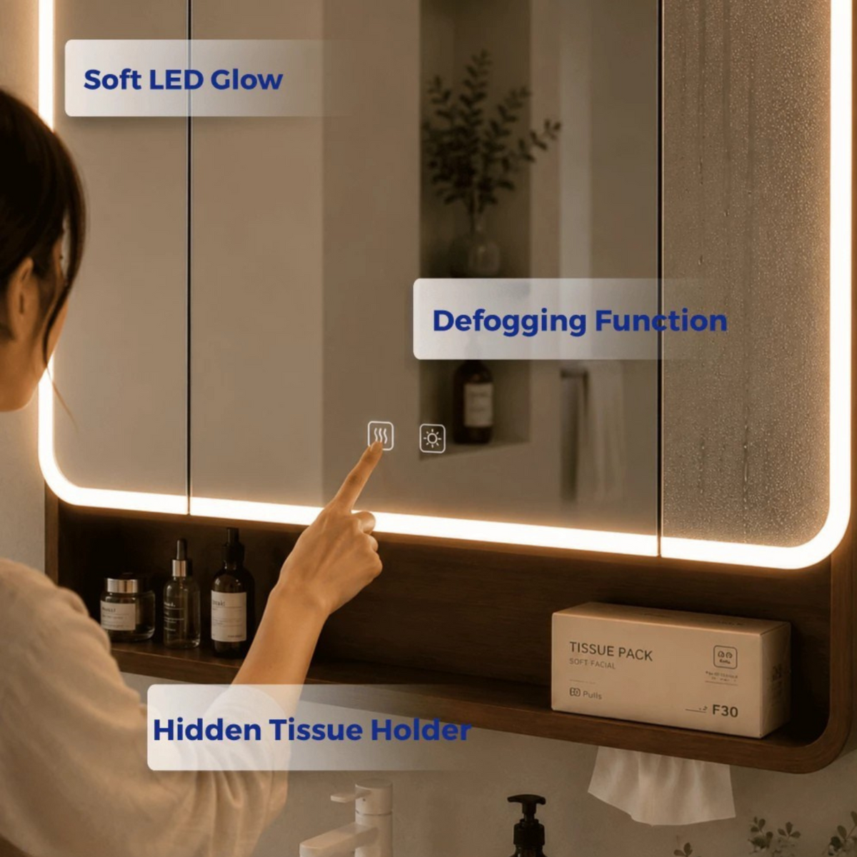Arcwood Aluminium Honeycomb Bathroom Vanity 60cm/ 70cm/ 80cm/ 100cm Led Storage Mirror Cabinet