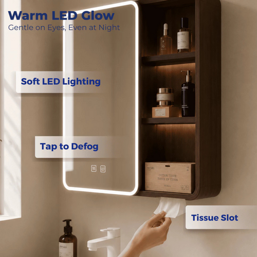Alto 40cm 50cm Aluminium Walnut Bathroom Mirror And Shelf Bathroom Vanity Waterproof