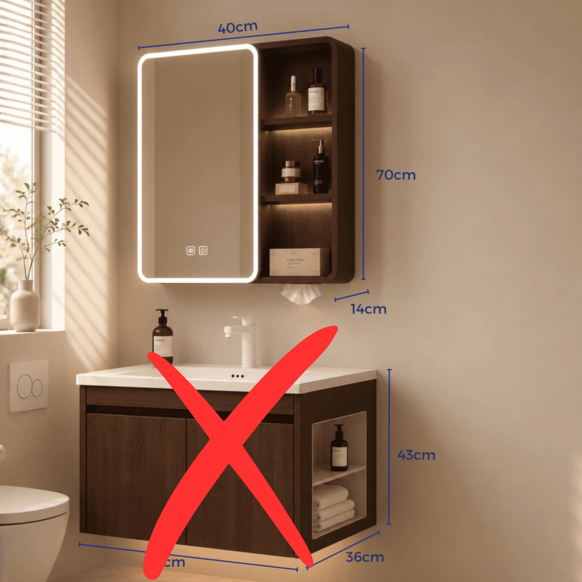 Alto 40cm 50cm Aluminium Walnut Bathroom Mirror And Shelf Bathroom Vanity Waterproof