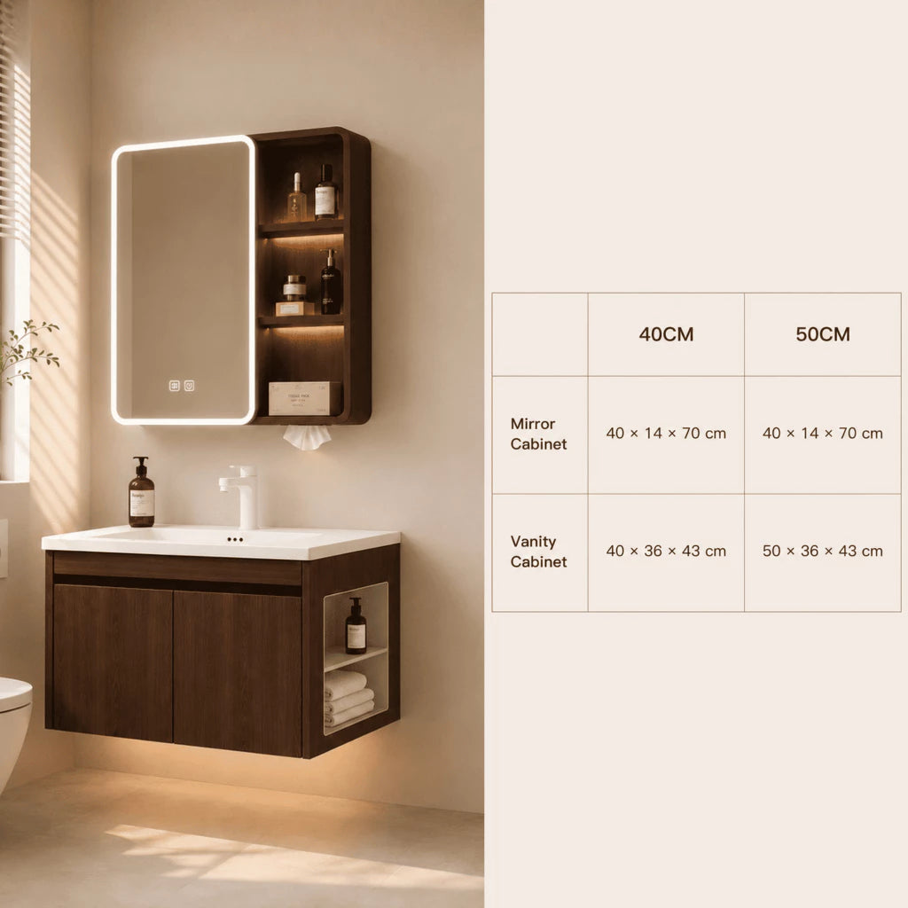 Alto 40cm 50cm Aluminium Walnut Bathroom Mirror And Shelf Bathroom Vanity Waterproof